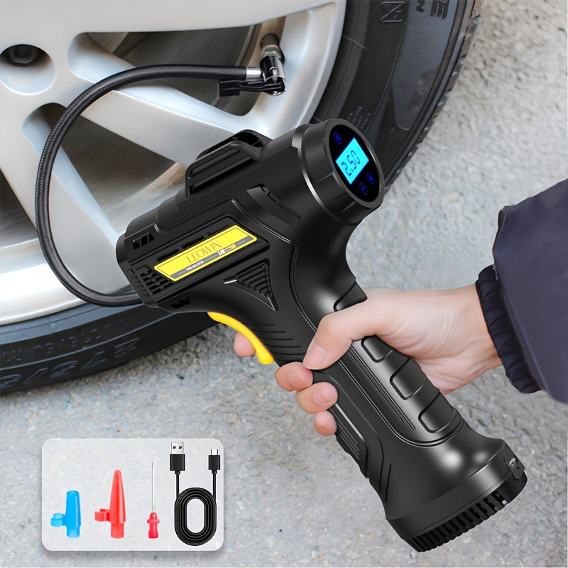 Compresseur d'air portable pour pneus – Pompe à air sans fil 150 PSI avec arrêt automatique, manomètre numérique et lampe LED pour voitures, motos, vélos et ballons, rechargeable