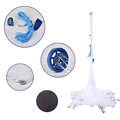 Épervier de pêche 8 pi/10 pi pour la capture d'appâts – Filet en monofilament de nylon robuste avec plombs en zinc haute résistance, conception à lancer facile pour la pêche américaine en eau douce et en mer, émerillon en acier 240/300