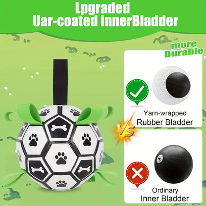 Jouet pour chien en forme de ballon de football avec sangles – Jouet durable pour jeux de traction et jeux d'eau pour chiens de petite et moyenne taille, inclut un embout de gonflage, cadeau idéal pour les chiots à Noël et pour les anniversaires