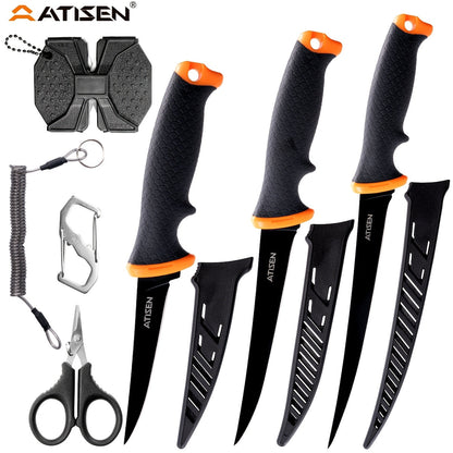 Professional Fishing Knife Set 10/16PCS Fillet & Boning Knife with Road Runner Pliers Fish Lip Gripper Knife Sharpener Retractable S-Buckle Harness, Dishwasher Safe V-Grind Blade - Gift for Fishermen