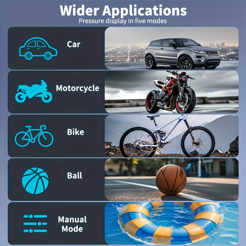 Compresseur d'air portable pour pneus de voiture, vélo, moto et ballons, manomètre numérique, arrêt automatique, versions USB et allume-cigare disponibles