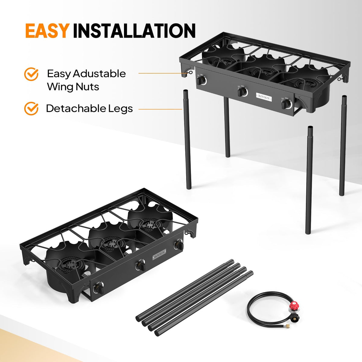 Réchaud à propane haute pression 100 000 - 225 000 BTU - Réchaud de camping extérieur robuste en fonte avec pieds détachables, régulateur certifié CSA, 1 ou 3 brûleurs pour le camping, les fêtes d'avant-match et le brassage