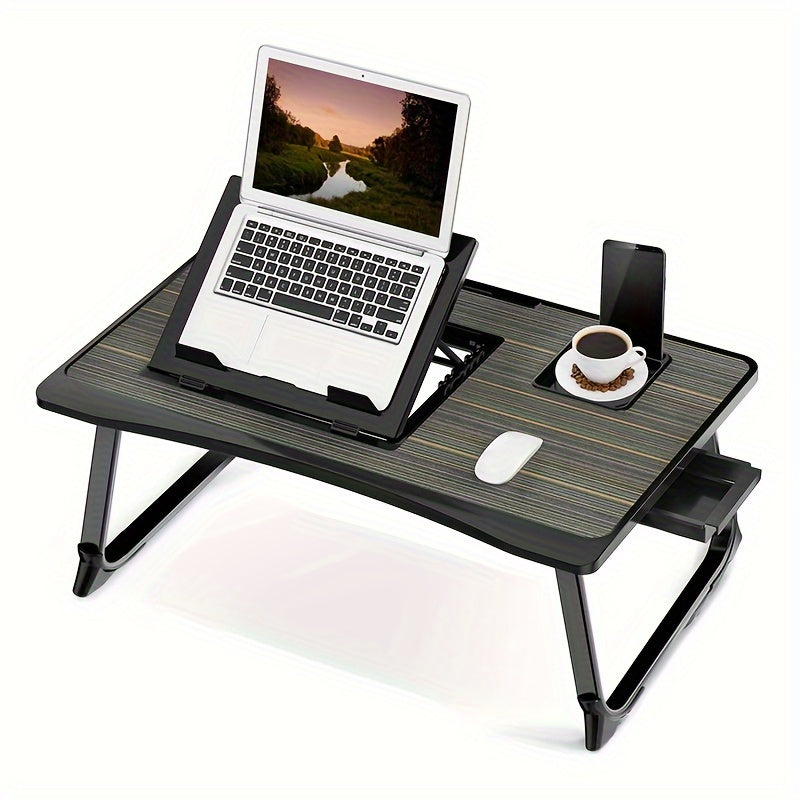 Bureau pour ordinateur portable pliable pour lit et canapé avec porte-gobelet, support pour téléphone, tiroir et port USB, plateau de petit-déjeuner pour travail et films – 6 styles