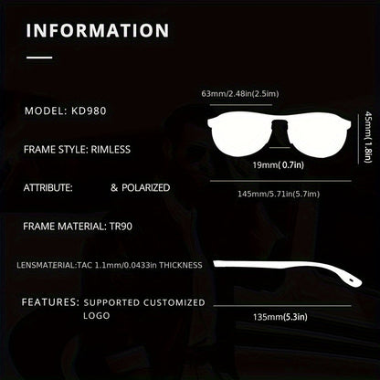 Lunettes de soleil polarisées photochromiques KDEAM pour hommes et femmes – Monture ovale sans bord en TR90 léger, verres TAC à assombrissement automatique, protection UV400, finition miroir, étui rigide et chiffon inclus