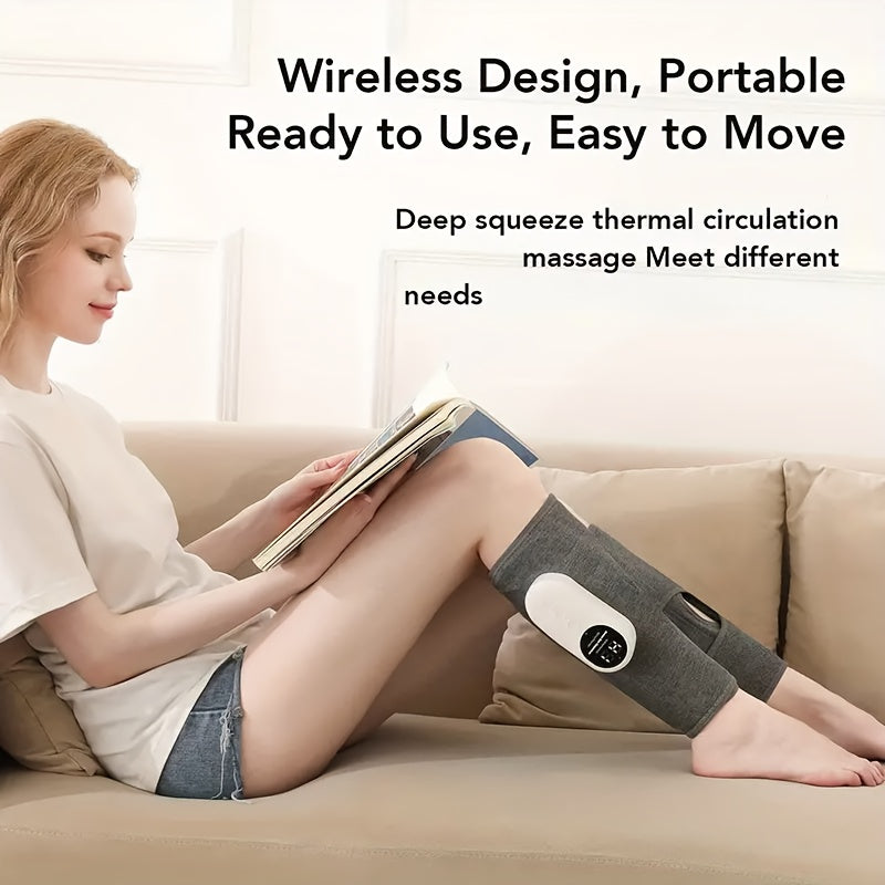 Masseur de jambes à compression d'air sans fil, 3 intensités, soulagement pour mollets, cuisses, pieds et genoux, appareil rechargeable et portable pour la maison, le bureau et les voyages, gris noir