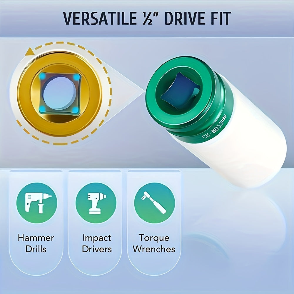 Jeu de 5 douilles pour écrous de roue 1/2" – Douilles à chocs profondes pour la protection des pneus et des jantes, acier au chrome-vanadium robuste, compatible avec la plupart des tailles d'écrous | Velora
