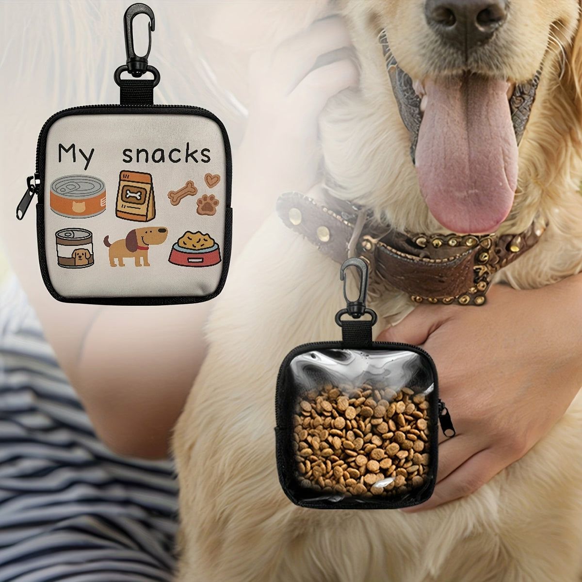 Sac de dressage pour chien avec crochet et fermeture éclair – Pochette de dressage à motif pattes avec distributeur de sacs à crottes, sac de promenade pour l'éducation des chiots pour une utilisation en extérieur