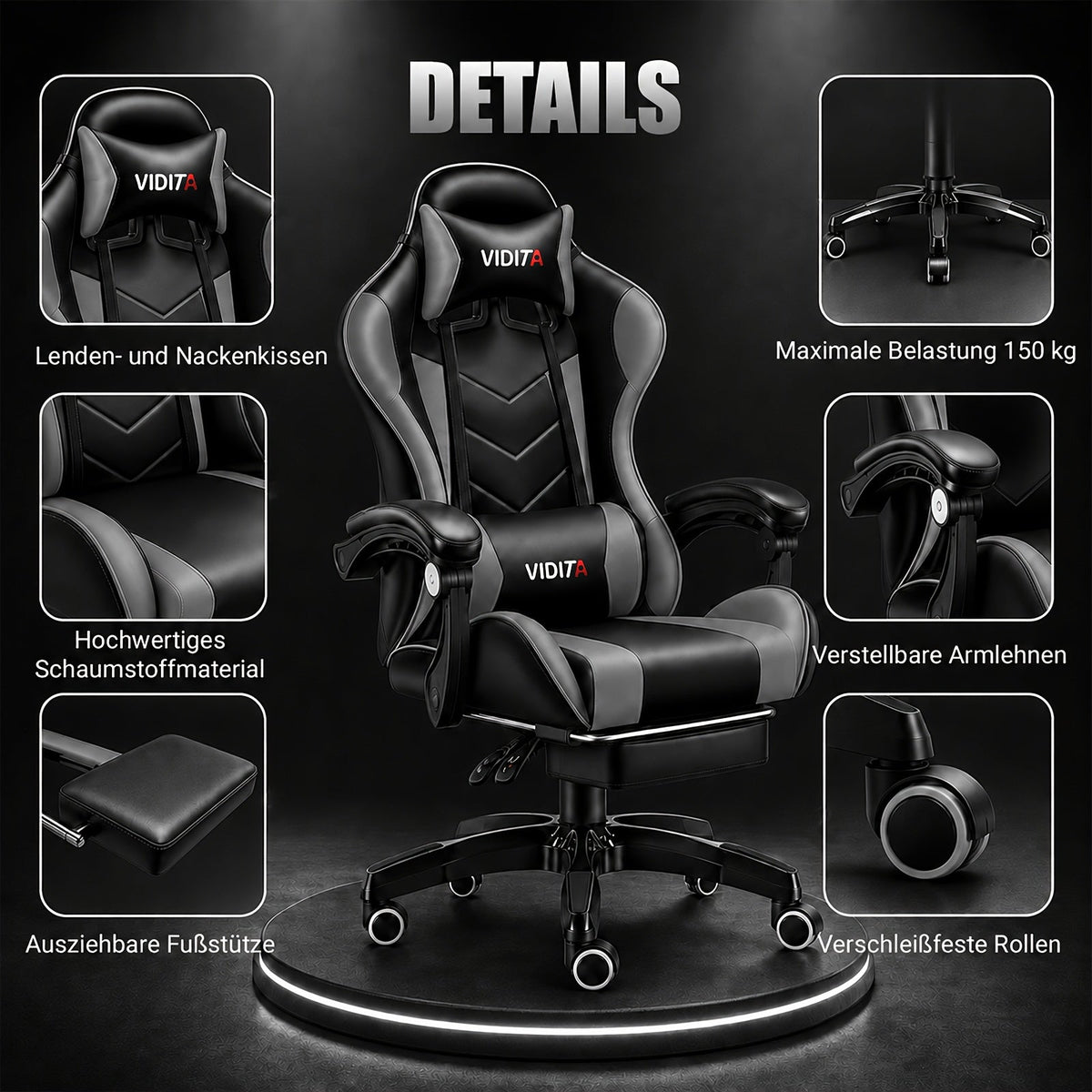 Chaise de bureau gaming ergonomique style course avec soutien lombaire, dossier haut réglable pour adultes et adolescents, fauteuil inclinable pour ordinateur PC