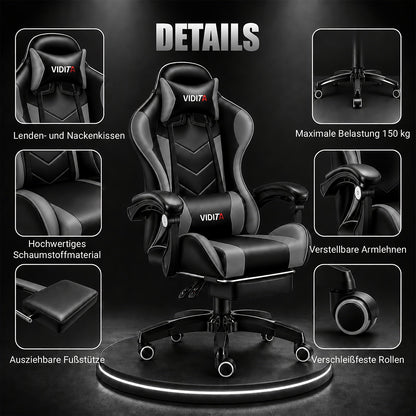 Chaise de bureau gaming ergonomique style course avec soutien lombaire, dossier haut réglable pour adultes et adolescents, fauteuil inclinable pour ordinateur PC