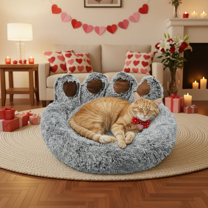 Lit pour chien et chat en forme de patte d'ours – Coussin rond apaisant, chaud et doux en peluche pour animal de compagnie avec foulard bonus, S M L XL 2XL Café Rose Gris Marron pour chiens et chats de petite, moyenne et grande taille