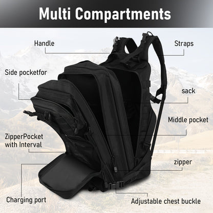Sac à dos tactique unisexe haute capacité 50L – Sac militaire MOLLE pour le camping, la pêche, la chasse, la randonnée et les voyages – 13 options de couleurs incluant des variantes avec sac à main et sac de rangement