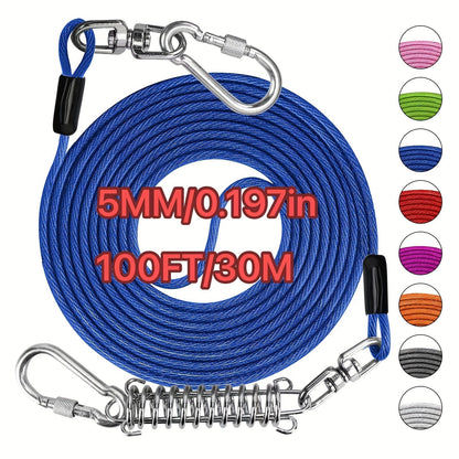 Laisse pour chien ultra-résistante de 1,8, 3, 4,5, 9, 15, 23 ou 30 mètres, câble d'attache d'entraînement pour grands chiens jusqu'à 225 kg, corde de course durable et résistante aux morsures pour le jardin