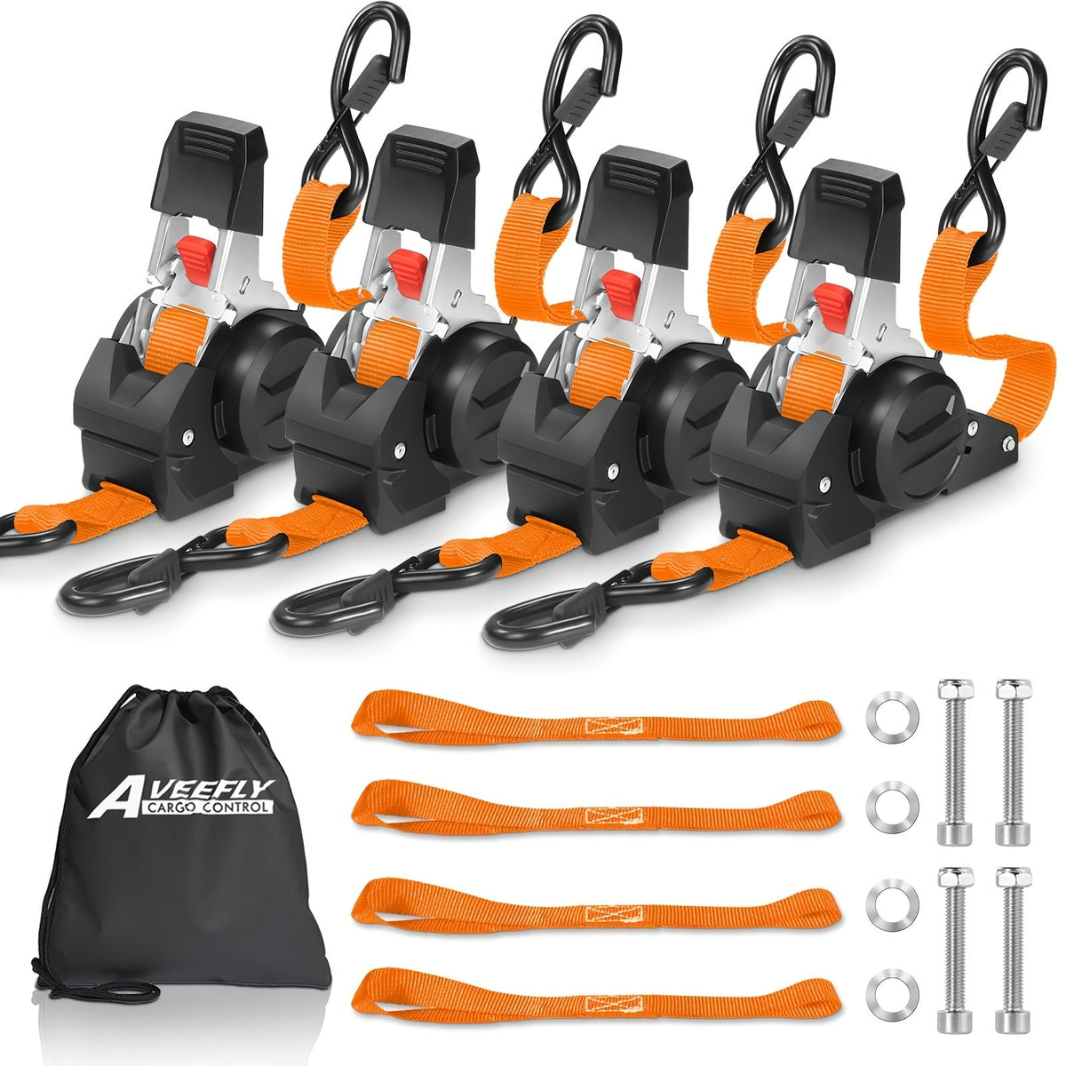 Lot de 4 sangles d'arrimage à cliquet rétractables robustes – 2 sangles de chargement automatiques de 3 mètres pour camion, remorque, moto, déménagement et sécurisation d'appareils