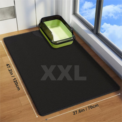 Tapis de litière pour chat double épaisseur extra large XXL 120x70 cm - Matériau EVA anti-éclaboussures et étanche, tapis antidérapant, lavable et anti-odeurs pour retenir la litière, beige
