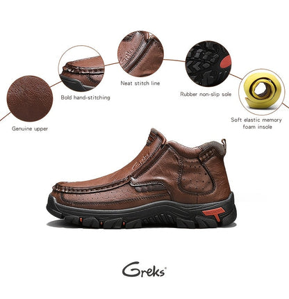 Bottines à enfiler cousues main pour homme GREKS, mocassins décontractés style Chukka, semelle antidérapante pour la randonnée, la conduite et le quotidien – chaussures légères et confortables pour homme