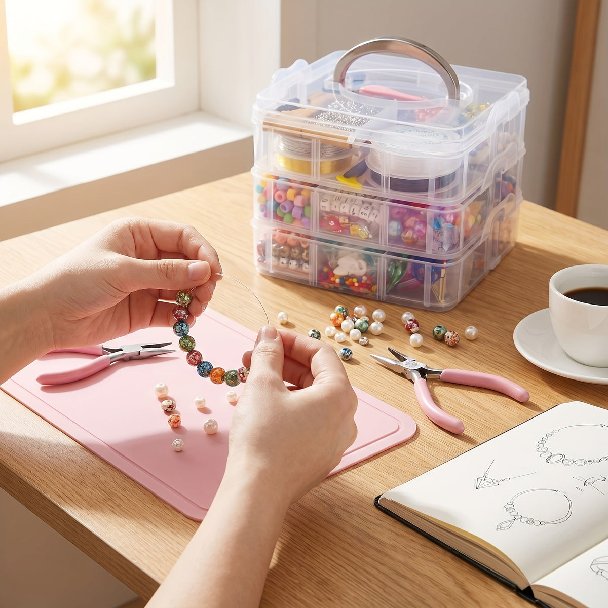 Kit de fabrication de bijoux DIY, 4655 perles pour bracelets, colliers et boucles d'oreilles avec boîte de rangement à 3 niveaux, breloques lettres et outils, cadeau pour filles et femmes