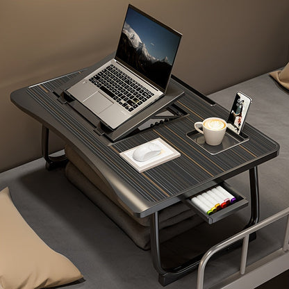 Bureau pour ordinateur portable pliable pour lit et canapé avec porte-gobelet, support pour téléphone, tiroir et port USB, plateau de petit-déjeuner pour travail et films – 6 styles