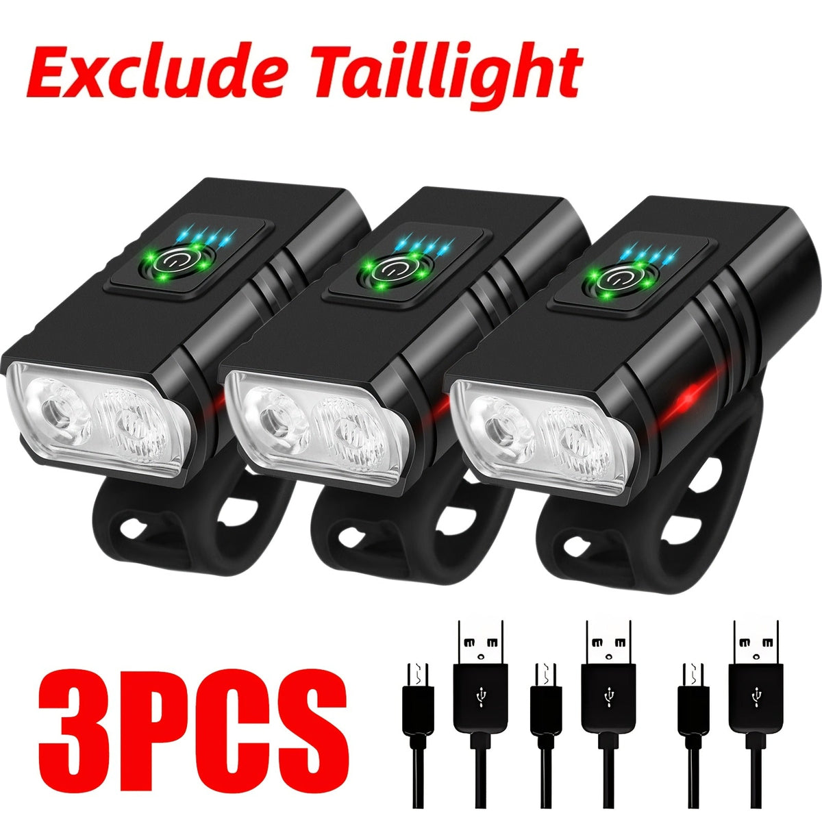 Ensemble de lumières de vélo LED rechargeables USB-C 1500 lumens – Feux avant et arrière pour vélo, 6+4 modes, étanches, indicateur de charge, charge rapide, éclairage de sécurité nocturne pour vélo de route et VTT
