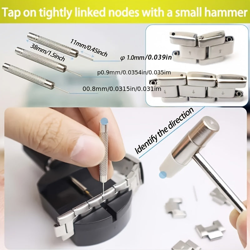Kit de 15 outils professionnels pour le retrait de bracelets de montre – Chasse-goupilles en acier inoxydable avec socle en plastique, aucun assemblage requis, adapté au réglage et à la réparation de bracelets de montre à domicile