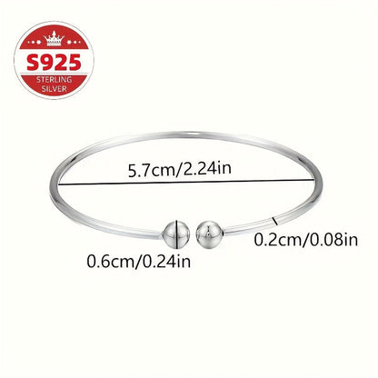 Bracelet jonc ouvert pour femme en argent sterling 925 avec perle nacrée – Bracelet élégant et réglable, hypoallergénique pour le quotidien, cadeau idéal pour la Saint-Valentin, la fête des mères et les anniversaires