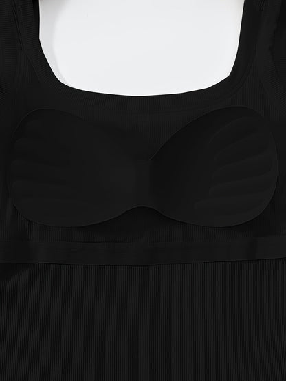 Women's Scoop Neck Tank Top Removable Chest Padding Slim Fit Casual Summer Sleeveless Top 8 Colors XS-XL