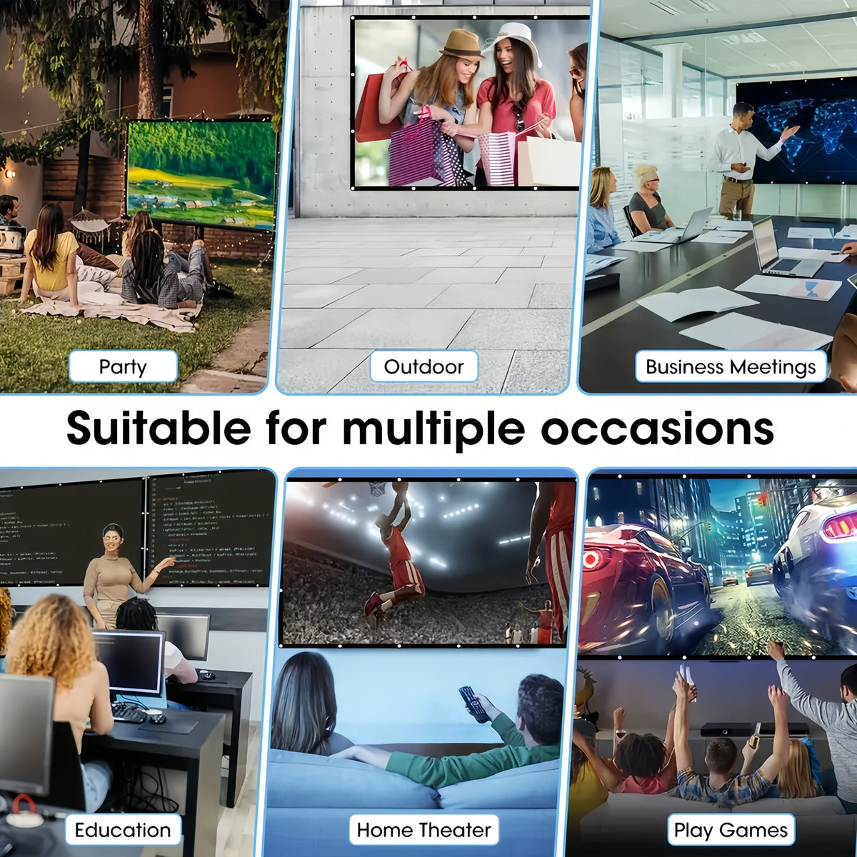 Écran de projection portable 100 pouces 4K HD 16:9 – Écran de cinéma pliable anti-plis pour intérieur et extérieur, angle de vision large 160° à projection double face pour home cinéma, camping, fêtes et présentations