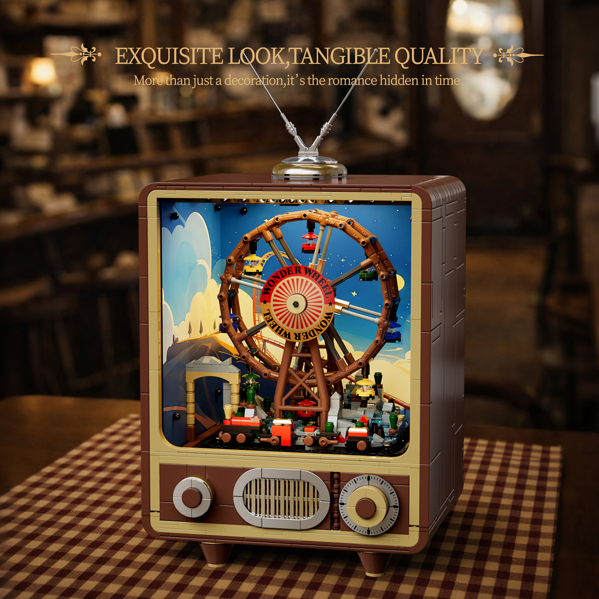 Ensemble de construction de grande roue rétro avec téléviseur, 2715 pièces, kit de modèle motorisé avec lumière LED pour adultes, assemblage de précision, objet de décoration de bureau à collectionner, cadeau d'anniversaire STEM