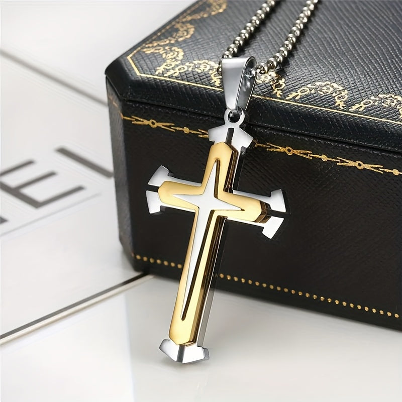 Ensemble de 4 colliers croix pour homme – Bijoux avec pendentif croix de chevalier en acier inoxydable 316L, colliers religieux gothiques résistants au ternissement pour homme, cadeau tendance pour lui, style quotidien et streetwear