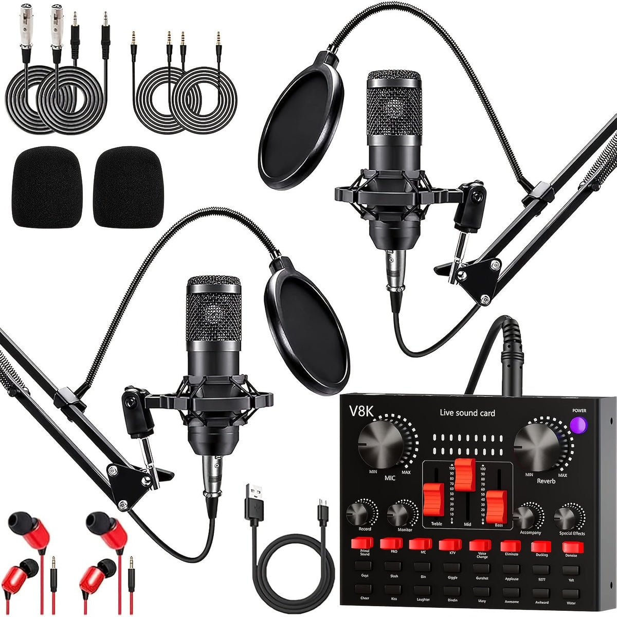 Kit de studio d'enregistrement pour podcast BM-800 avec carte son live, changeur de voix et écouteurs – Kit d'interface audio complet pour streaming, vlogging et diffusion en direct, plusieurs modèles disponibles