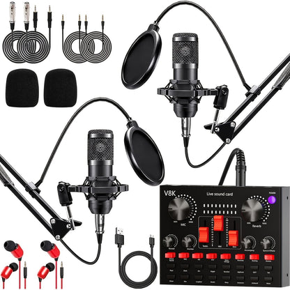 Kit de studio d'enregistrement pour podcast BM-800 avec carte son live, changeur de voix et écouteurs – Kit d'interface audio complet pour streaming, vlogging et diffusion en direct, plusieurs modèles disponibles