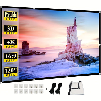 Écran de projection portable 100 pouces 4K HD 16:9 – Écran de cinéma pliable anti-plis pour intérieur et extérieur, angle de vision large 160° à projection double face pour home cinéma, camping, fêtes et présentations
