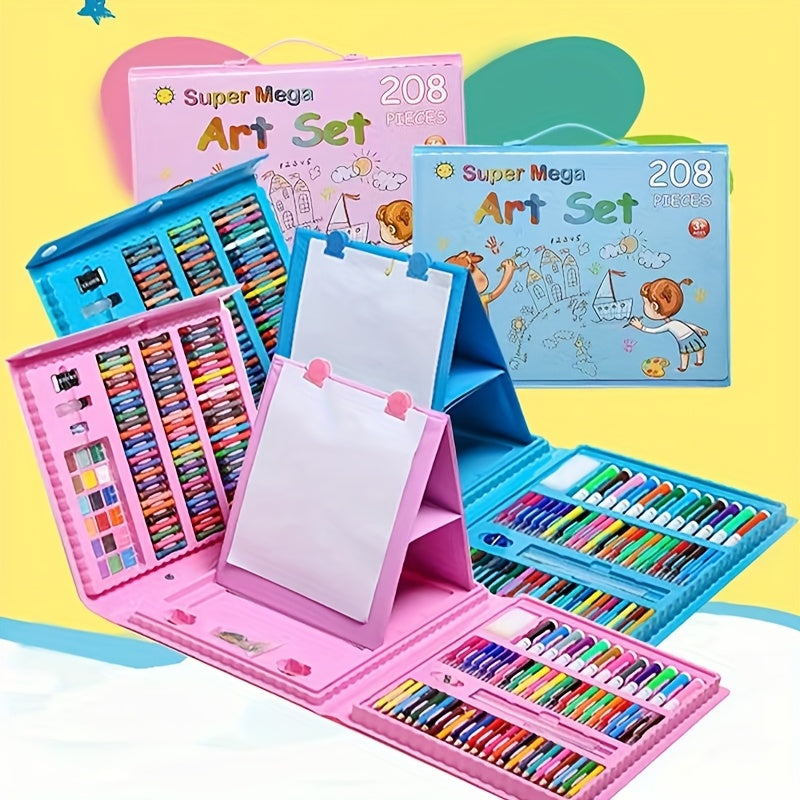 Kit de dessin et peinture pour enfants de 228 pièces avec chevalet, kit complet pour débutants de 3 à 12 ans, inclut carnet de croquis, livre de coloriage, marqueurs acryliques, feutres aquarellables, pastels à l'huile, crayons de couleur et gomme