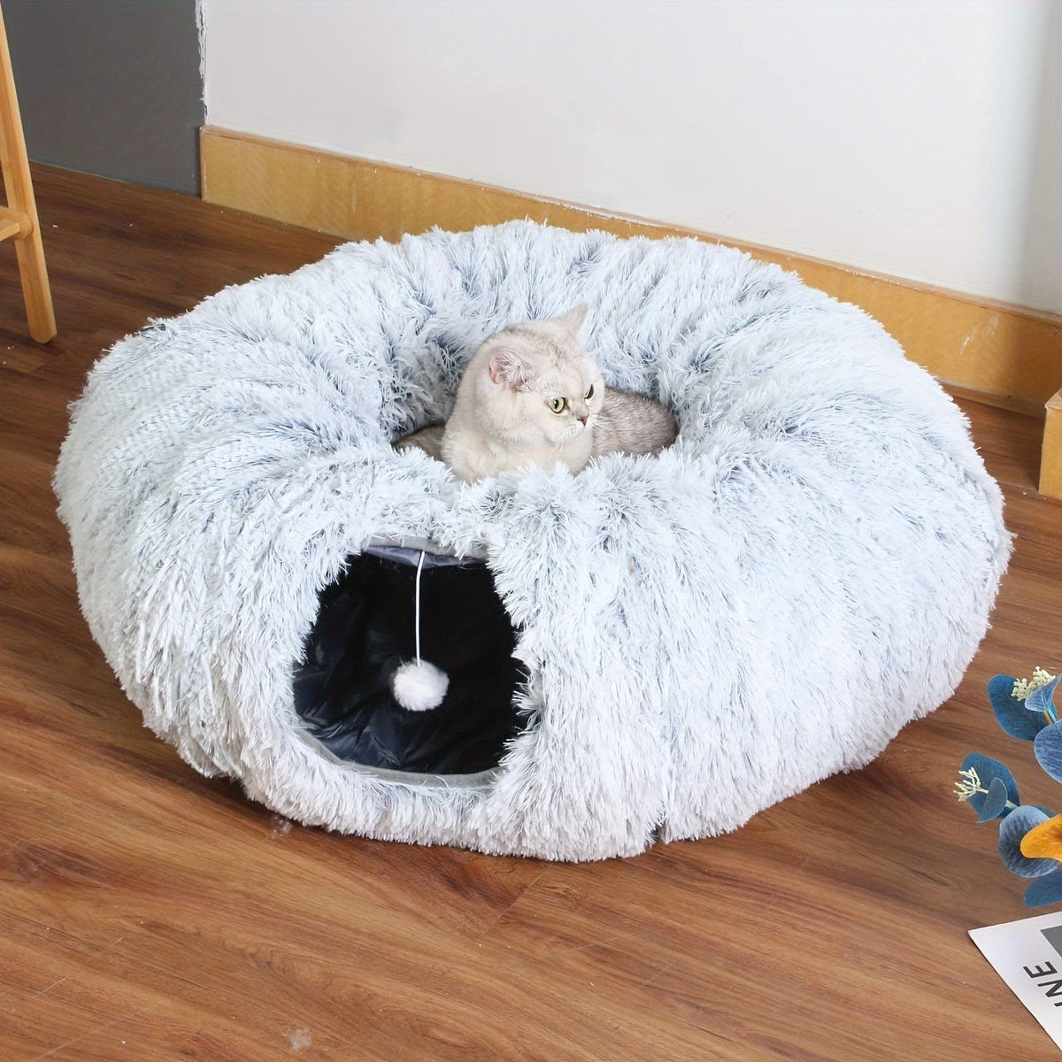 Tunnel pour chat avec lit et trou d'observation – Jouet d'intérieur en peluche douce, cachette multifonctionnelle et parc d'attractions pour chats, chatons et lapins, inclut un foulard pour animal de compagnie, tailles petit, moyen et grand