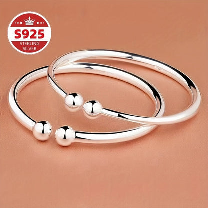 Ensemble de 2 bracelets joncs ouverts en argent sterling 925 nacré pour femme – Bracelet manchette ajustable hypoallergénique, bijou élégant pour la Saint-Valentin, la fête des Mères ou un anniversaire