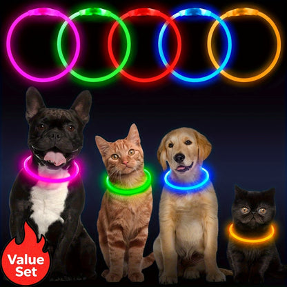 Collier pour chien à LED rechargeable par USB – Collier de sécurité lumineux à 360° avec 3 modes, réglable et découpable en TPU pour chiens de petite, moyenne et grande taille, idéal pour les promenades nocturnes, la course et la chasse