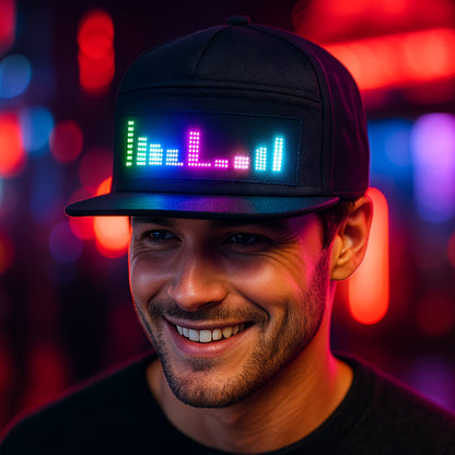Casquette LED programmable avec texte défilant et motifs animés – Casquette de baseball tissée réglable, contrôlée par application, pour hommes, noire, idéale pour les fêtes, festivals et vacances
