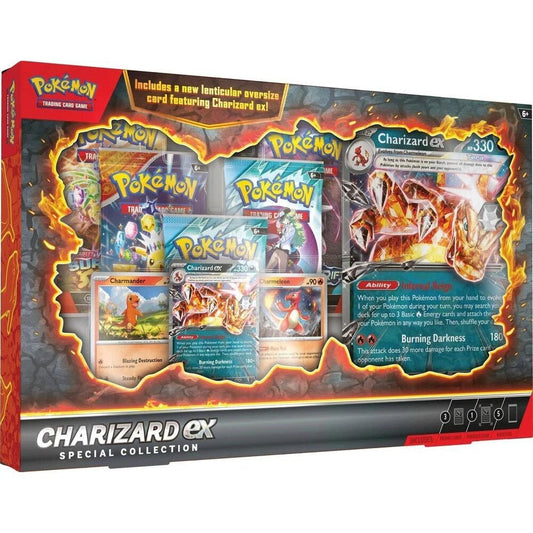 Pokémon JCC : Coffret Collection Spéciale Dracaufeu-ex - 1 carte promo brillante texturée de Dracaufeu-ex, 5 boosters, 1 carte grand format lenticulaire et un code pour le jeu | Ensemble officiel du Jeu de Cartes à Collectionner Pokémon