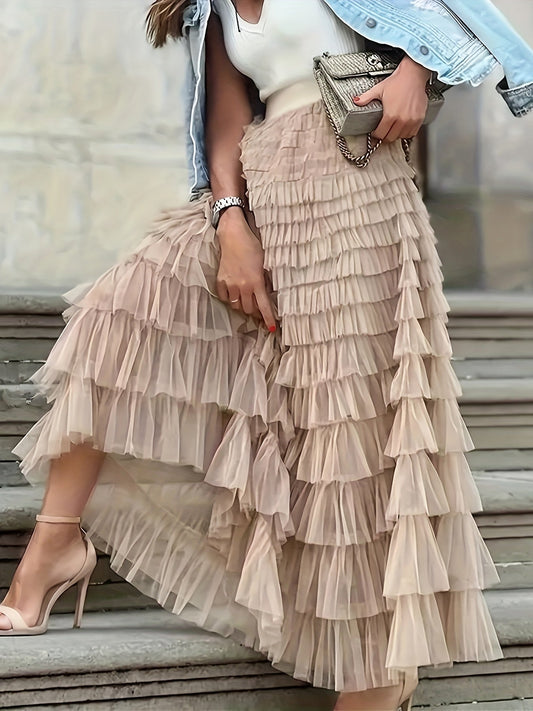 Jupe longue élégante en maille pour femme – Jupe maxi trapèze à ourlet évasé, en maille contrastée, à taille élastique, pour l'automne, l'hiver et les occasions formelles