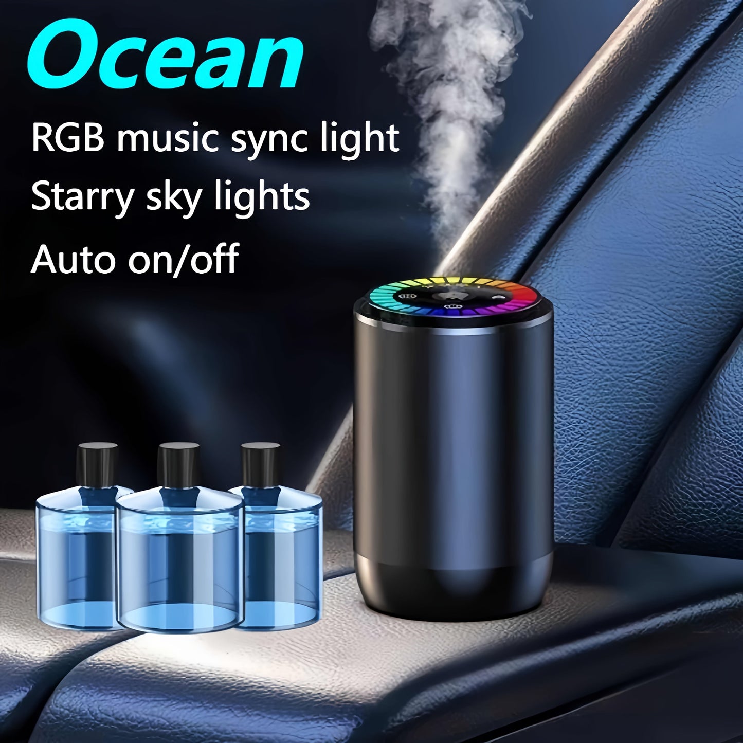 Smart Car Air Freshener Aromatherapy Diffuser Starry Sky Light Show USB Rechargeable Adjustable Fragrance – Natural French Scented Essential Oil Gardenia Ocean Lavender Cologne Car Gift
