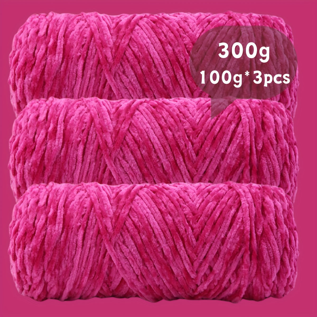 Fil chenille velours, lot de 3 pelotes de 300 g (3 x 100 g), laine douce et épaisse pour tricot et crochet, 47 couleurs, idéal pour débutants, artisanat de luxe pour pulls, écharpes, bonnets, poupées, sacs, amigurumi et projets DIY