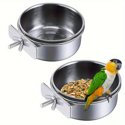 Ensemble mangeoire et abreuvoir pour cage à oiseaux – Lot de 2 bols de nourriture et d'eau pour perroquets avec support à clip, coupelles robustes en plastique pour perruches, calopsittes, canaris et petits oiseaux de compagnie