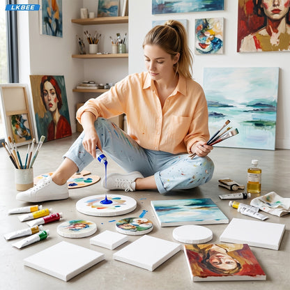 Lot de châssis entoilés ronds et carrés multi-formats – Packs de 5 à 20 pièces en 10x10, 11x14, 12x12, 16x16 et plus – Idéal pour le pouring acrylique, la technique humide sur humide, la peinture à l'huile et l'enseignement en classe