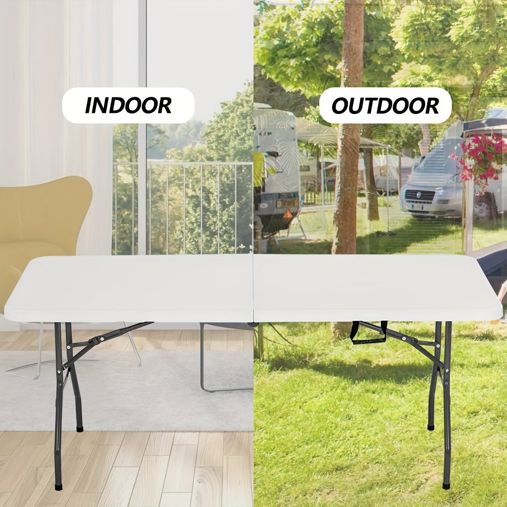 Table pliante de 1,2 m ou 1,8 m, table de camping extérieure robuste et portable avec pieds verrouillables, table pliable en plastique légère pour pique-nique, fête, camping-car, repas, événements – Blanc