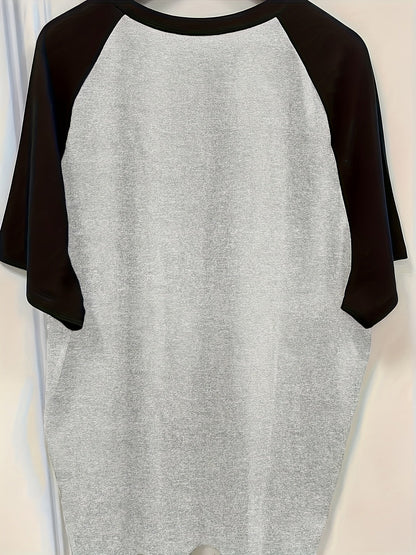 T-shirt femme style Y2K à manches raglan avec motif lettre chat mignon, col rond, haut décontracté extensible, vert olive, chameau, rouge, S M L XL XXL