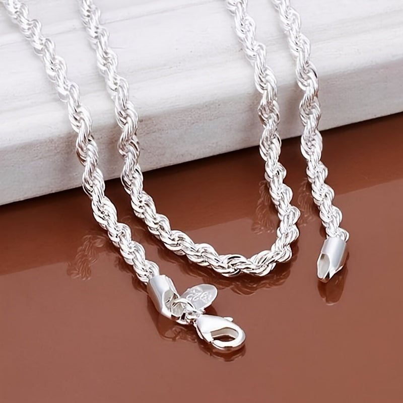 Collier chaîne torsadée plaqué argent 925, style tribal simple en acier inoxydable, unisexe, 18-30 pouces - Bijou pour hommes et femmes, idéal au quotidien ou pour les fêtes, cadeau pour la Saint-Valentin, toutes saisons