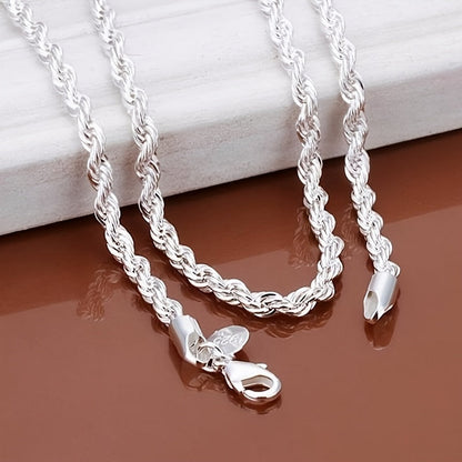 Collier chaîne torsadée plaqué argent 925, style tribal simple en acier inoxydable, unisexe, 18-30 pouces - Bijou pour hommes et femmes, idéal au quotidien ou pour les fêtes, cadeau pour la Saint-Valentin, toutes saisons