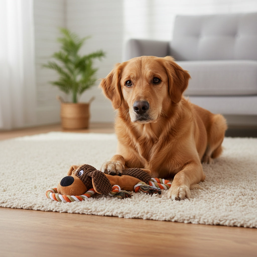 Large Squeaky Plush Dog Toys with Pull Rope & Crinkle Ears for Aggressive Chewers – Interactive Tug of War Chew Toys for Small, Medium & Large Dogs, Bear, Lion & Leopard Designs