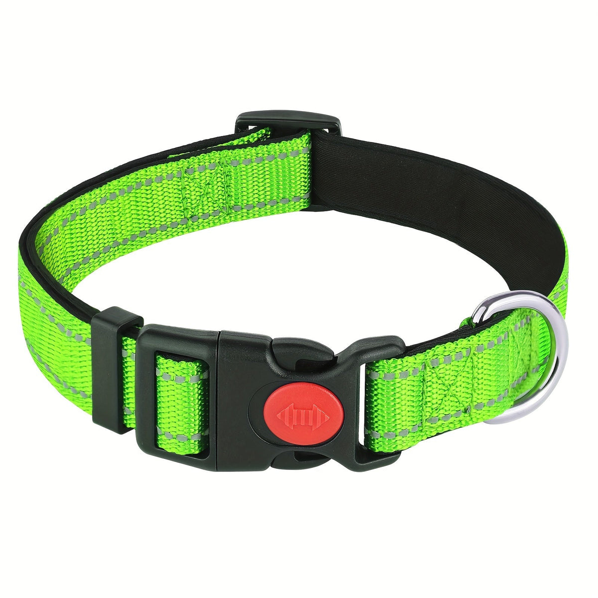 Collier pour chien réfléchissant avec boucle de sécurité verrouillable - Collier pour animal en nylon respirant, rembourré en néoprène doux et réglable pour chiens de petite, moyenne et grande taille, collier de sécurité haute visibilité nocturne