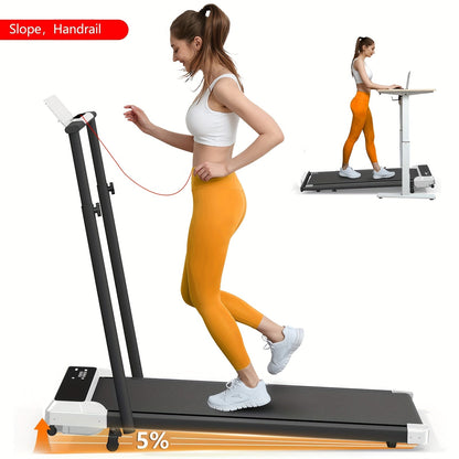 Incline Foldable Treadmill Walking Pad with Handles – 300 LB Capacity Portable Under Desk Treadmill for Home & Office, Compact Quiet Walking Pad with Incline for Weight Loss & Cardio Fitness