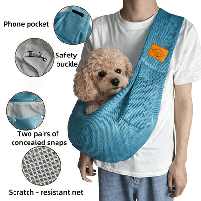 Sac de transport respirant en maille pour animaux - Sac ventral mains libres avec boucle de sécurité pour petits chiens et chats, sac bandoulière confortable et réglable pour promenades, voyages et aventures en plein air, 4 couleurs